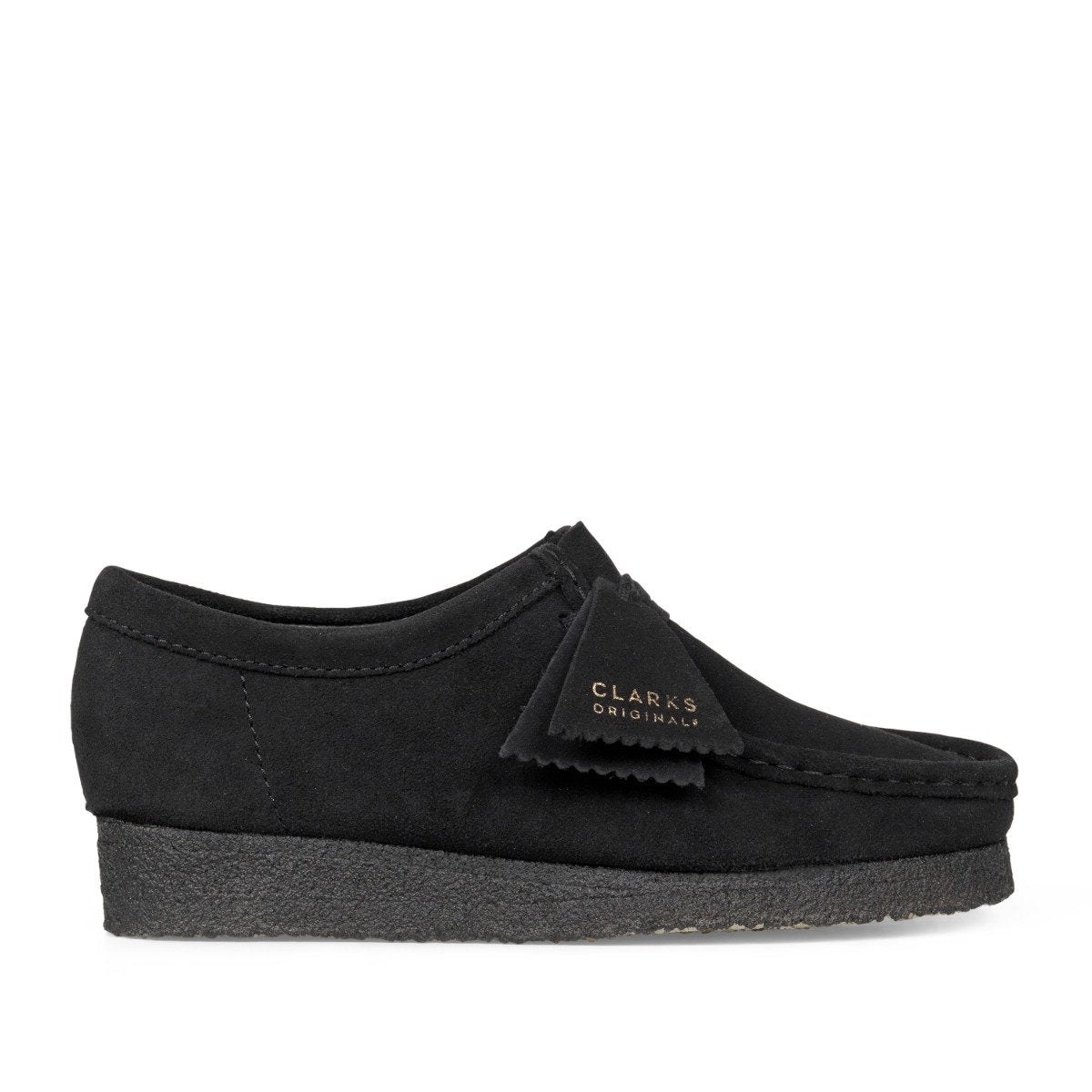 Clarks Originals Wallabee i sort ruskind med klassisk moccasin-konstruktion og crepe-sål